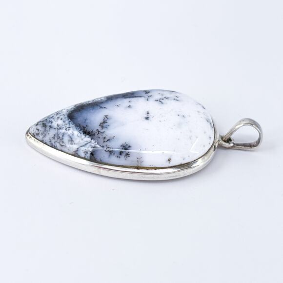 Vintage Sterling Silver 925 Dendritic Opal Teardrop Pendant - Picture 3 of 7